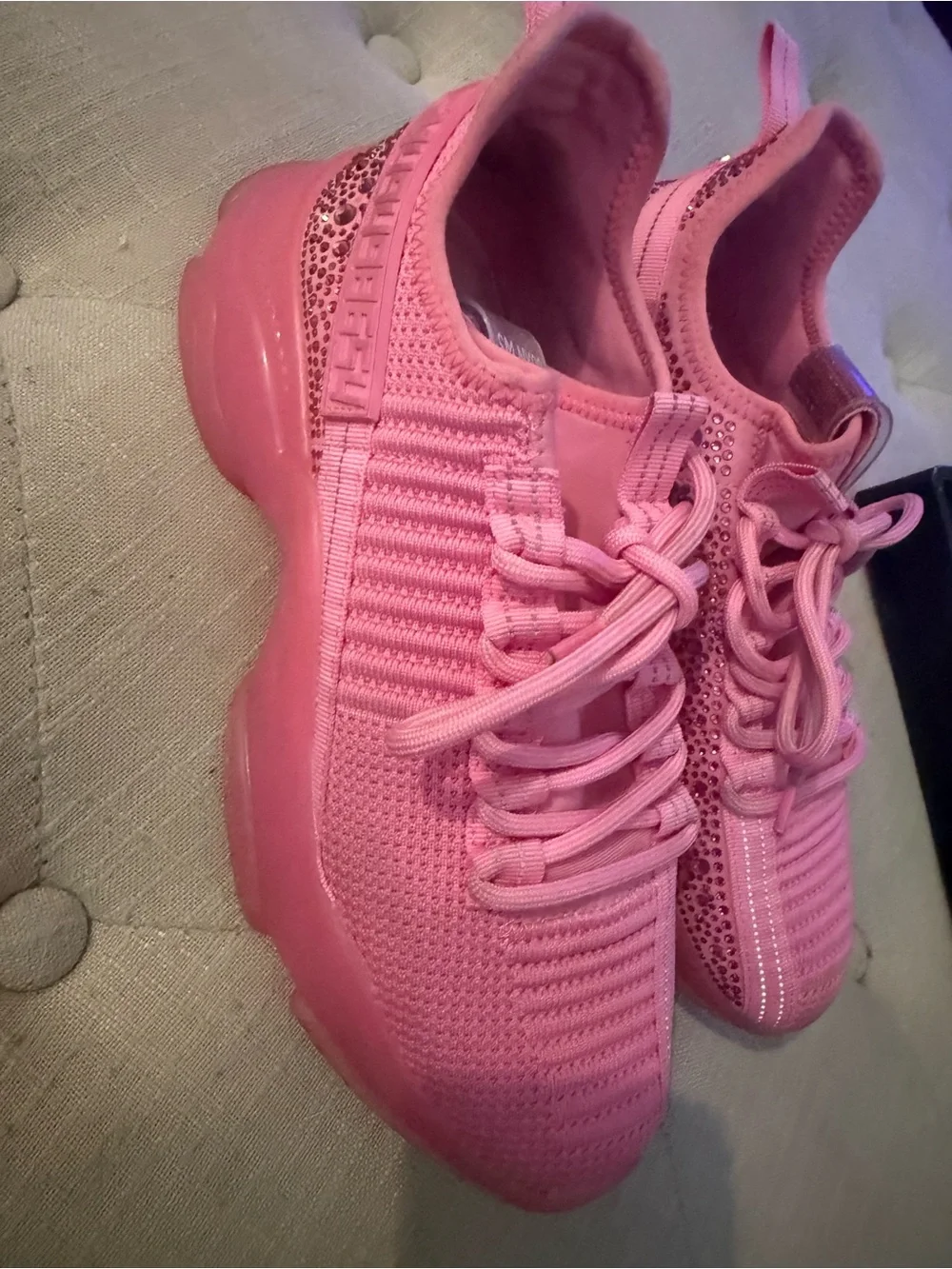 Steve Madden Pink Knit Lace-Up Platform Sneakers